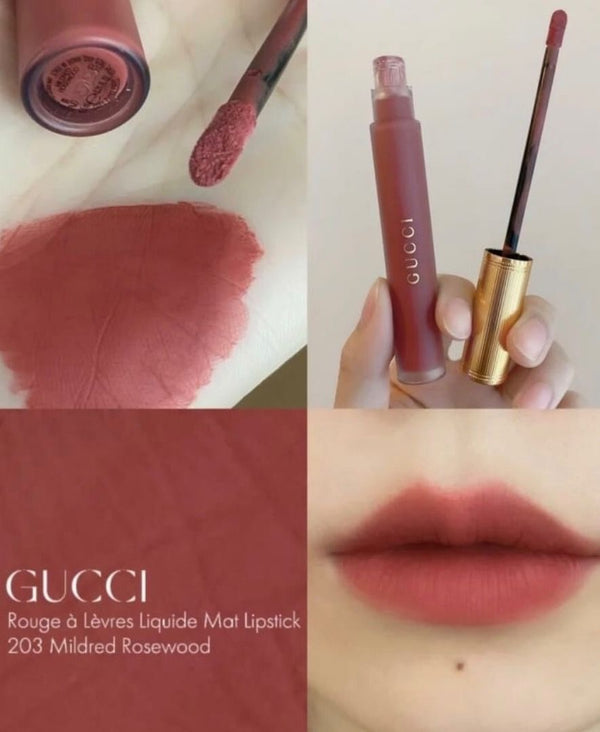 Gucci Liquid Matte lip colour transfer proof 6.5ml古馳 全新傾色雲霧唇釉 #203 野性玫瑰