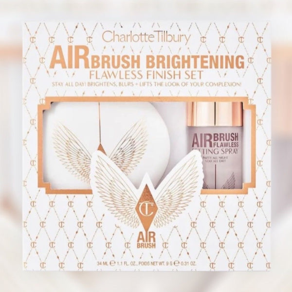 Charlotte Tilbury 🎀輕盈濾光無暇禮品套裝 ~白月光粉餅 +定妝噴霧34ml #CT Air brush brightening Flawless Finish Set