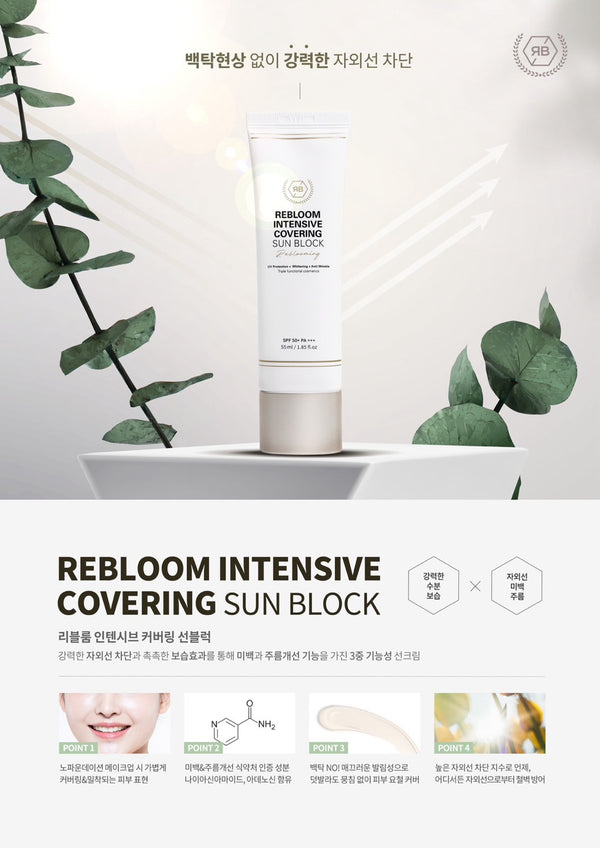 Korean medical aesthetic brand RE:BL Rebloom Intensive Covering Sun Block Panthenol Moisturizing Sun Lotion SPF 50+ / PA+++ 55ml