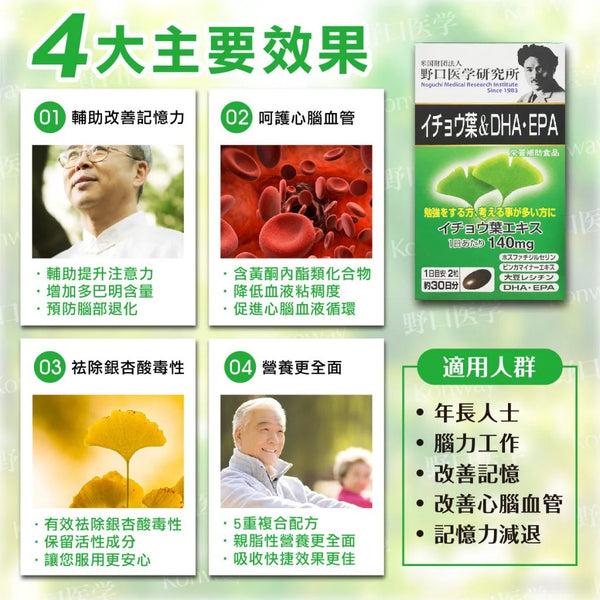 日本 🇯🇵 野口醫學研究所 補腦銀杏葉 60pcs •DHA•EPA #記憶力#專注力提升