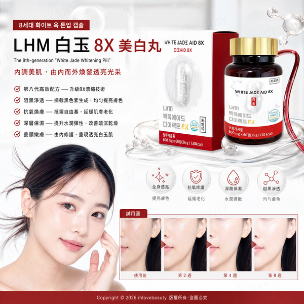 韓國第八代白玉美白丸(LHM 白玉 8X 美白丸)The 8th-generation "White Jade Whitening Pill"