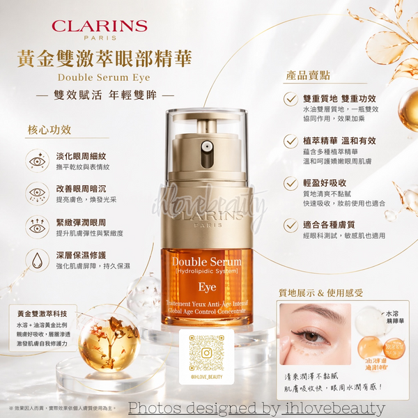Clarins 賦活雙精華 (Double Serum) 20ml賦活精華眼霜 2 In 1 Double Serum Eye