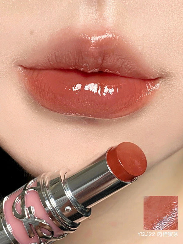 聖羅蘭 YSL 粉銀管 挑誘光水唇膏 LOVESHINE WET SHINE LIPSTICK #122 Caramel Swirl 焦糖裸色 / 肉桂蜜茶