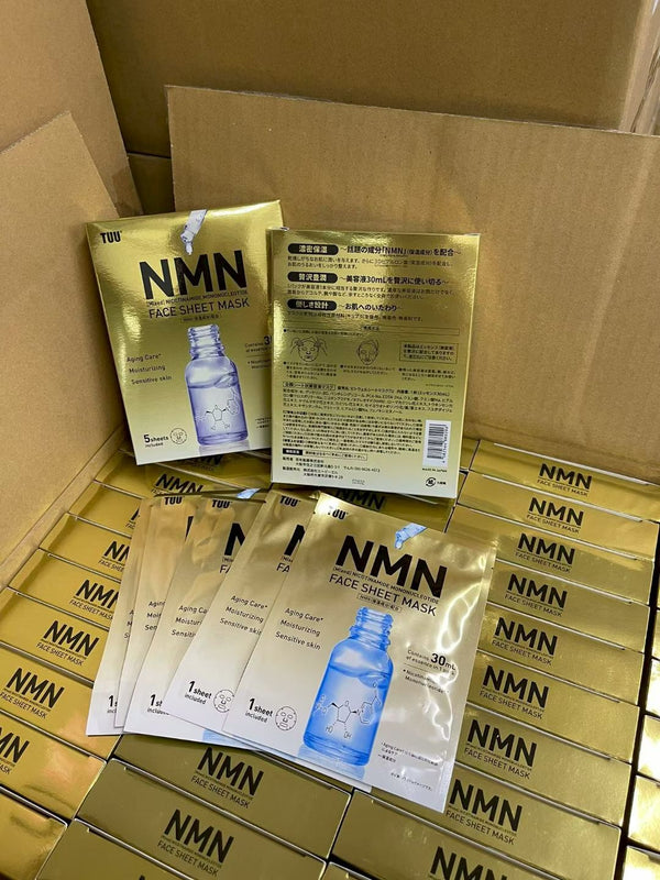 日本百年製藥（Hyakunen Seiyaku）推出的 TUU NMN配合面部精華保濕面膜（TUU NMN Face Sheet Mask）5 片裝 每片含有高達 30ml 的美容精華液