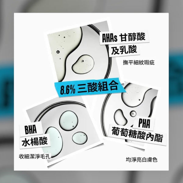 KIEHL'S 科顏氏精研三酸煥膚精華50ML 精密調酸，層層煥膚！ 大小分子酸協同起效，由內而外細嫩平滑，好嫩好滑好溫和。