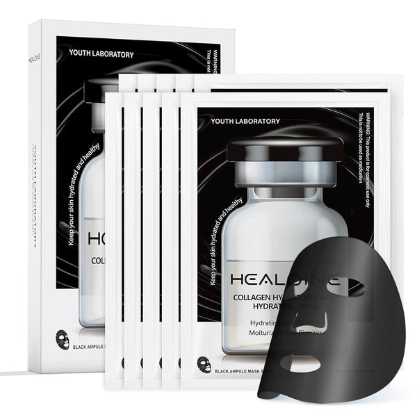 Healoine Collagen Hyaluronic Acid Hydrating Glowing Mask 10pcs 稀洛因黑色膠原玻尿酸保濕面膜