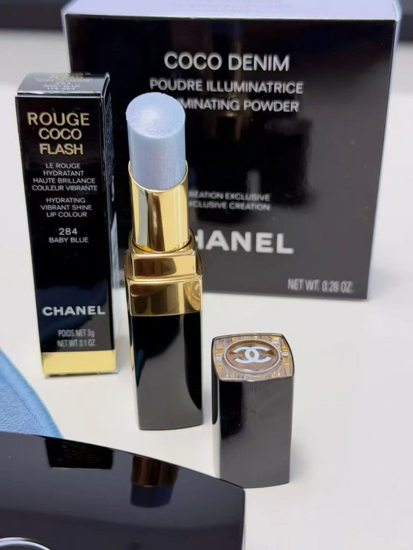 CHANEL (香奈兒) 全新限量版 訂製丹寧系列 Denim Makeup Collection ROUGE COCO FLASH 透亮光感唇膏 284 BABY BLUE（冰透嬰兒藍）