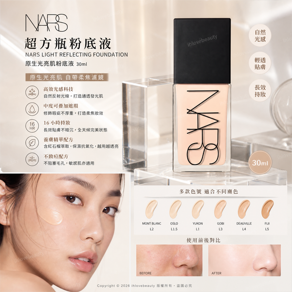 NARS「超方瓶」粉底液 NARS Light Reflecting Foundation 原生光亮肌粉底液 30ml