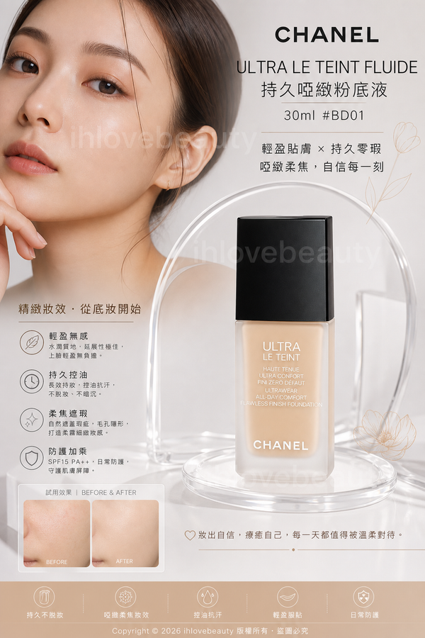 Chanel Ultra Le Teint Fluide Ultrawear All-Day Comfort Flawless Finish Foundation 30ml #BD01