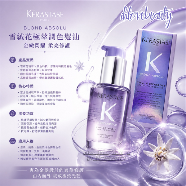 KÉRASTASE Elixir Ultime Original Hair Oil 30ml versatile beautifying oil / Kérastase Blond Absolu Huile Cicagloss Hydrating Oil Concentrate