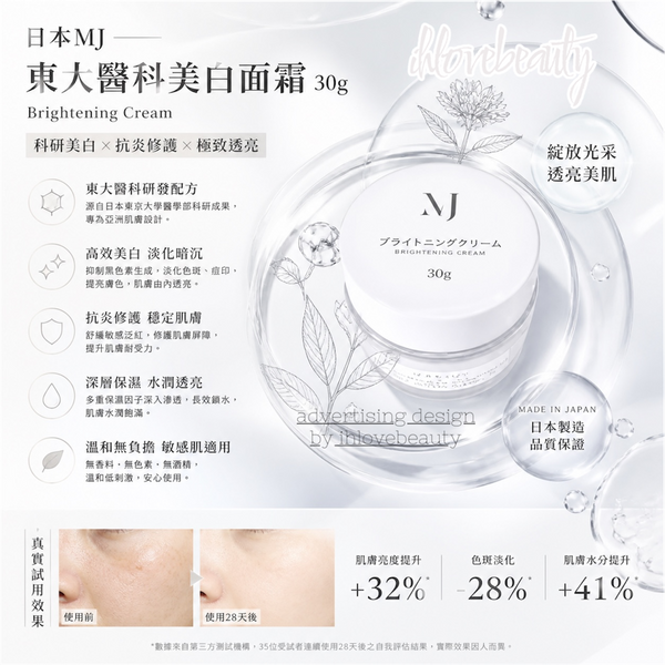 日本MJ東大醫科美白面霜30g Brightening cream