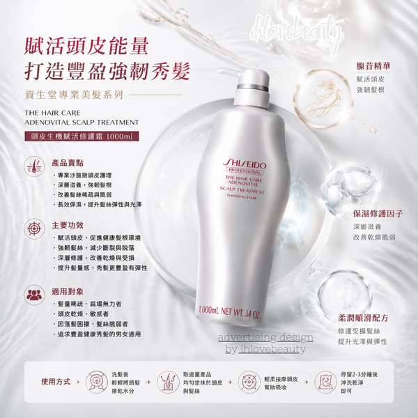 Shiseido Professional The Hair Care Adenovital Scalp Treatment For Thinning Hair 250ml/ 1000ml Ultimate Hair Growth Shampoo (for Thinning Hair) Adenovital Anti-Hair Loss Shampoo