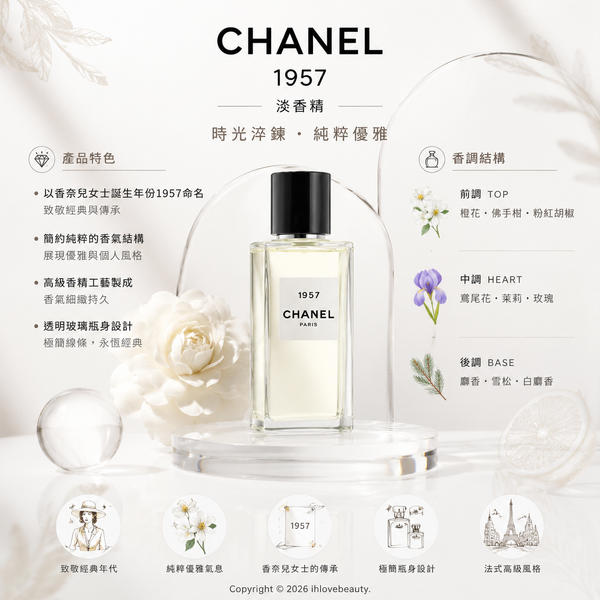 Chanel 1957 香奈兒 LES EXCLUSIFS DE CHANEL（精品香水系列） 中的一款經典中性香水Eau de Parfum