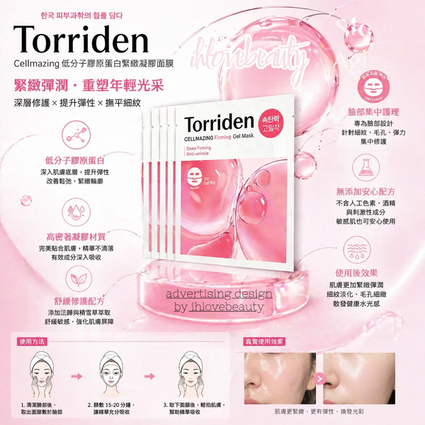 Korea Torriden Cellmazing Low Molecular Collagen Firming Gel Mask 4 pcs + Neck Mask 4 pcs